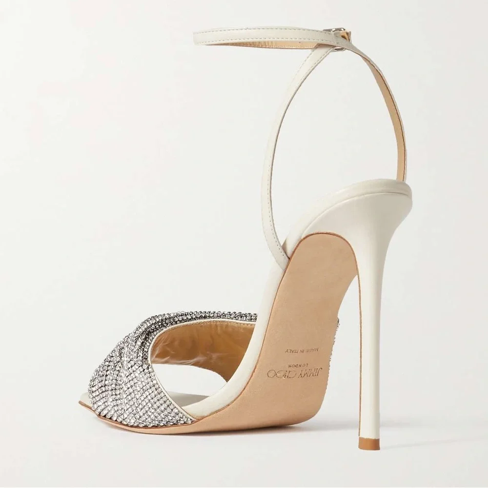 Like new JIMMY CHOO Naria 110 crystal-embellished leather sandals $1,625 - Picture 8 of 17